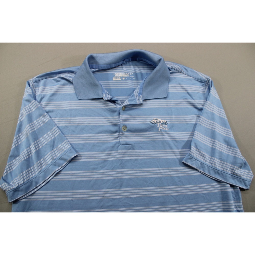 Nike Golf Tour Performance Polo Shirt Torrey Pines Striped Blue White Size XL
